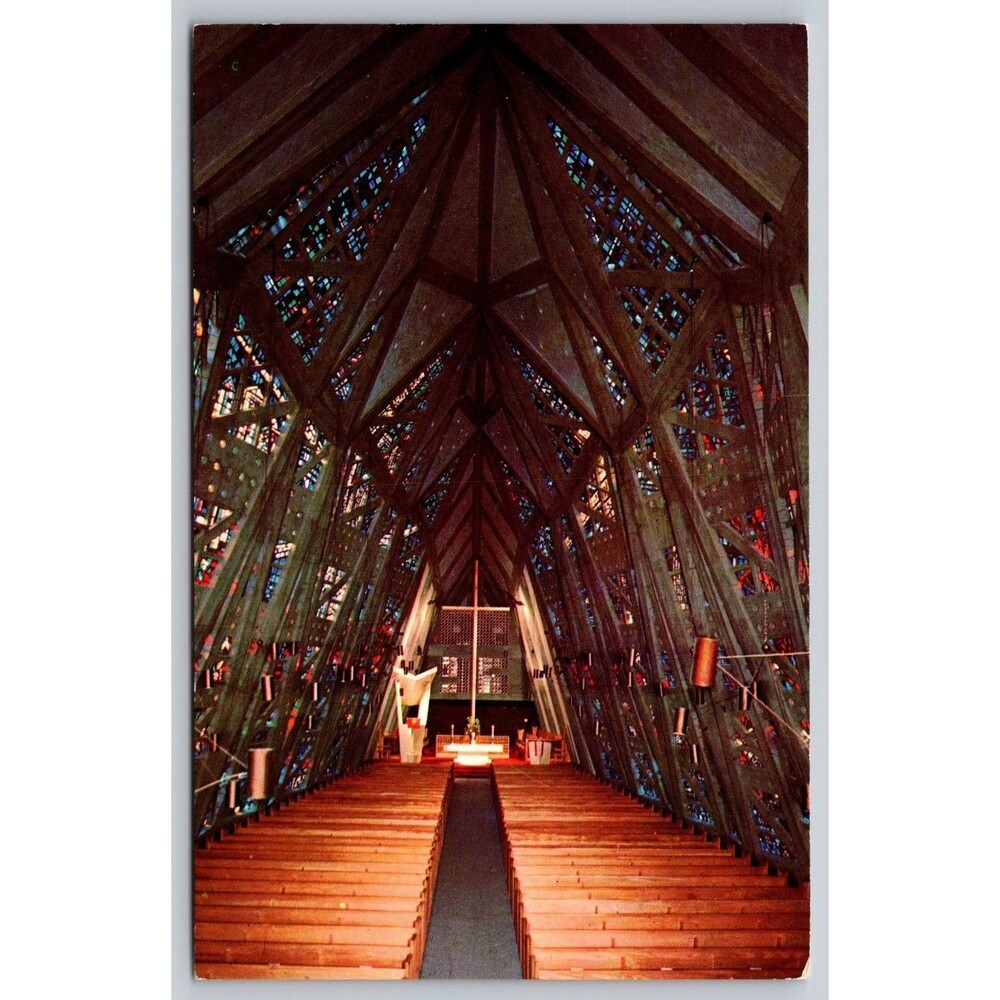 Vtg Postcard First Presbyterian Fish Church Stamford CT Interior 1950s